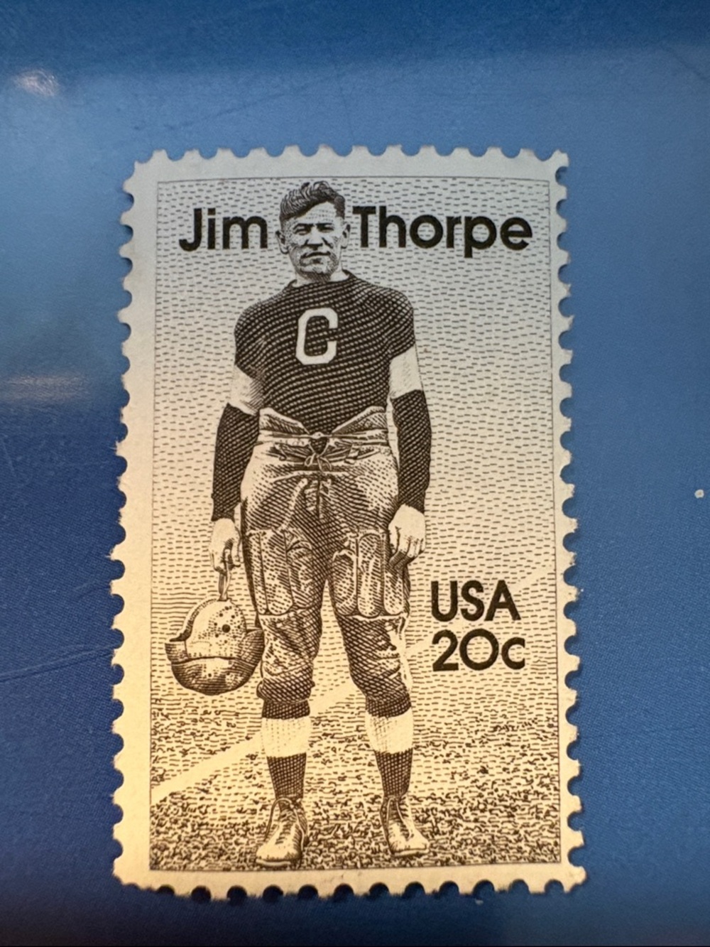 Jim Thorpe Vintage USA 20c Commemorative Stamp - Black & White